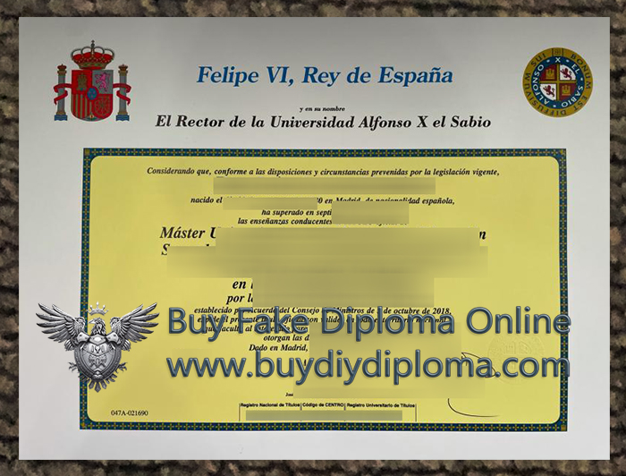 Alfonso X El Sabio University diploma certificate