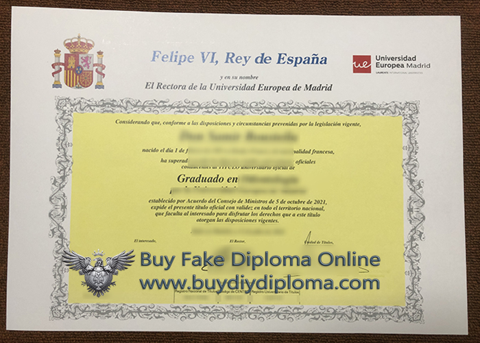 Universidad Europea de Madrid diploma certificate